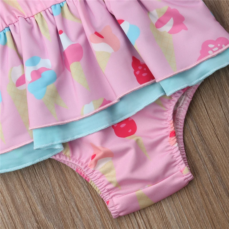 Летние Детские купальники для девочек бикини с принтом мороженого Цельный