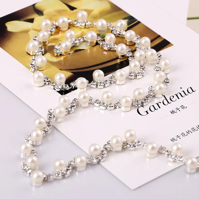 Хрустальная жемчужная цепочка со стразами серебряная основа платье украшение