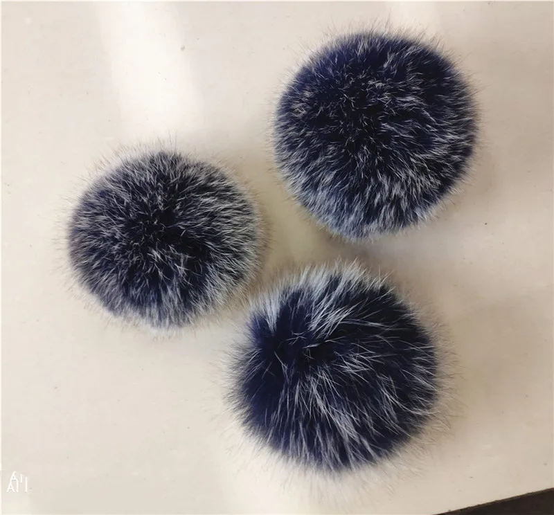 navy blue 2 Натуральный большой настоящий Пушистый Лисий помпон, Зимние Теплые Меховые помпоны для вязаных шапок, шапка бини со съемными застежками - Цвет: navy blue 2