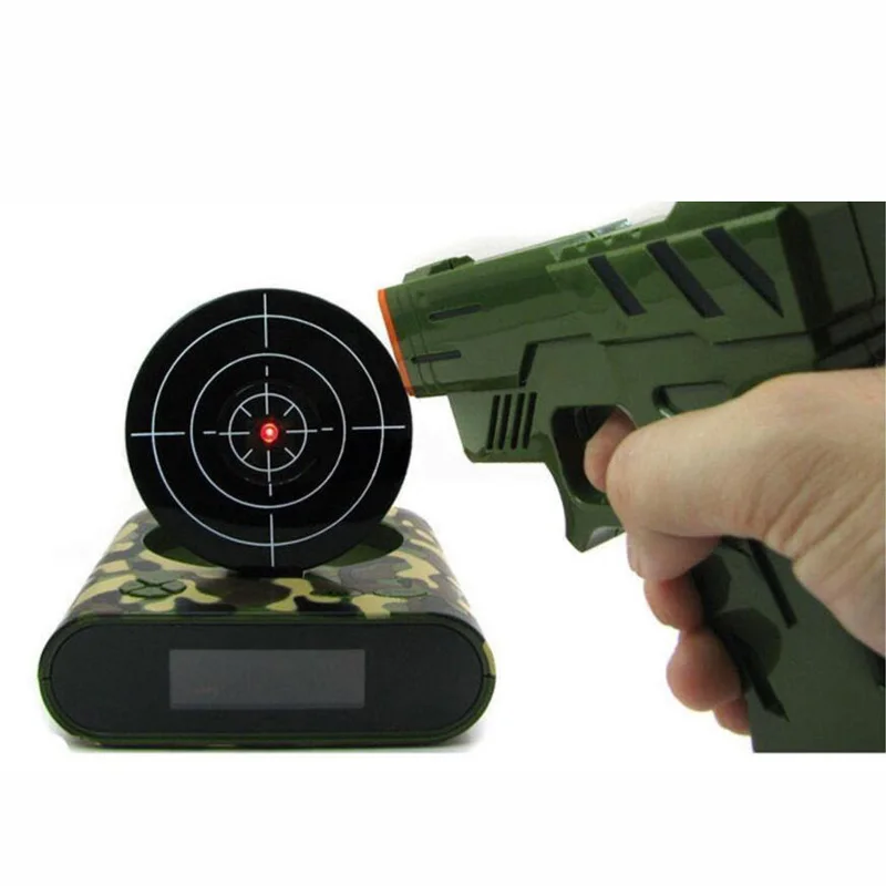 Новинка Новая лазерная Целевая Gun Будильник Повтор разбуди с светодиодный Подсветка стол гаджет стрелять остановить мода подарок