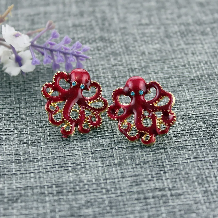 XQ Красный осьминог серьги-гвоздики для девочек клипсы ушей эластичные бусины