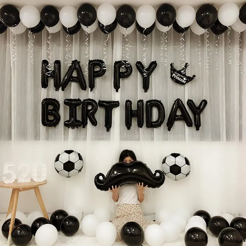 Черно-белые вечерние воздушные шары из фольги с надписью «Happy Birthday football/Soccer Fans» для маленьких мальчиков, Детские вечерние украшения KTV