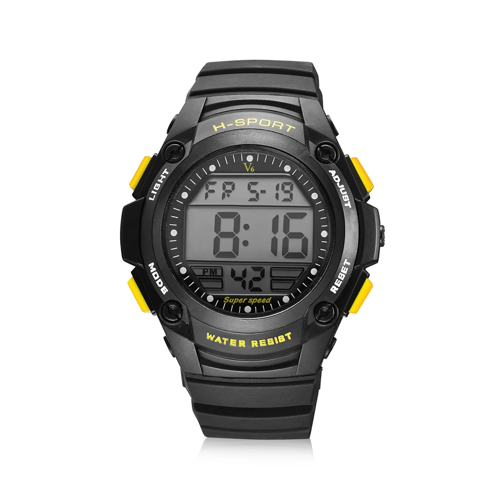 YELLOW Бренд большой циферблат Мужские модные спортивные часы хронометр обратный отсчет Мужские Цифровые часы мужские военные часы Relogio Masculino - Цвет: YELLOW