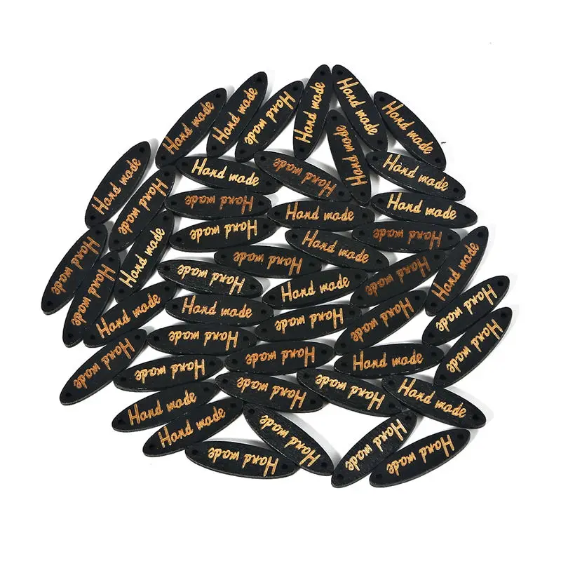 8mm x 28mm 50/100pcs Handmade Oval Square Natural Wooden Button "Hand Made" Tags Applique for DIY Sewing Clothes Crafts Scrapbooking - Цвет: 8mm x 28mm