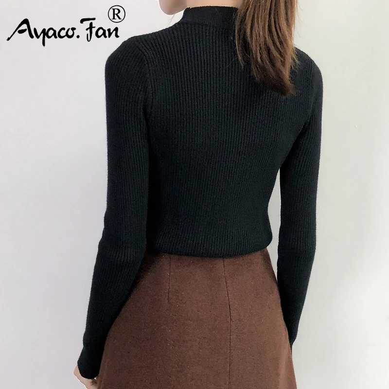 Sexy Halter V-Neck Bodycon Sweater 2018 Autumn Winter New Cute Solid Beading Slim Lady Pullovers Female Knitted Thick | Женская одежда