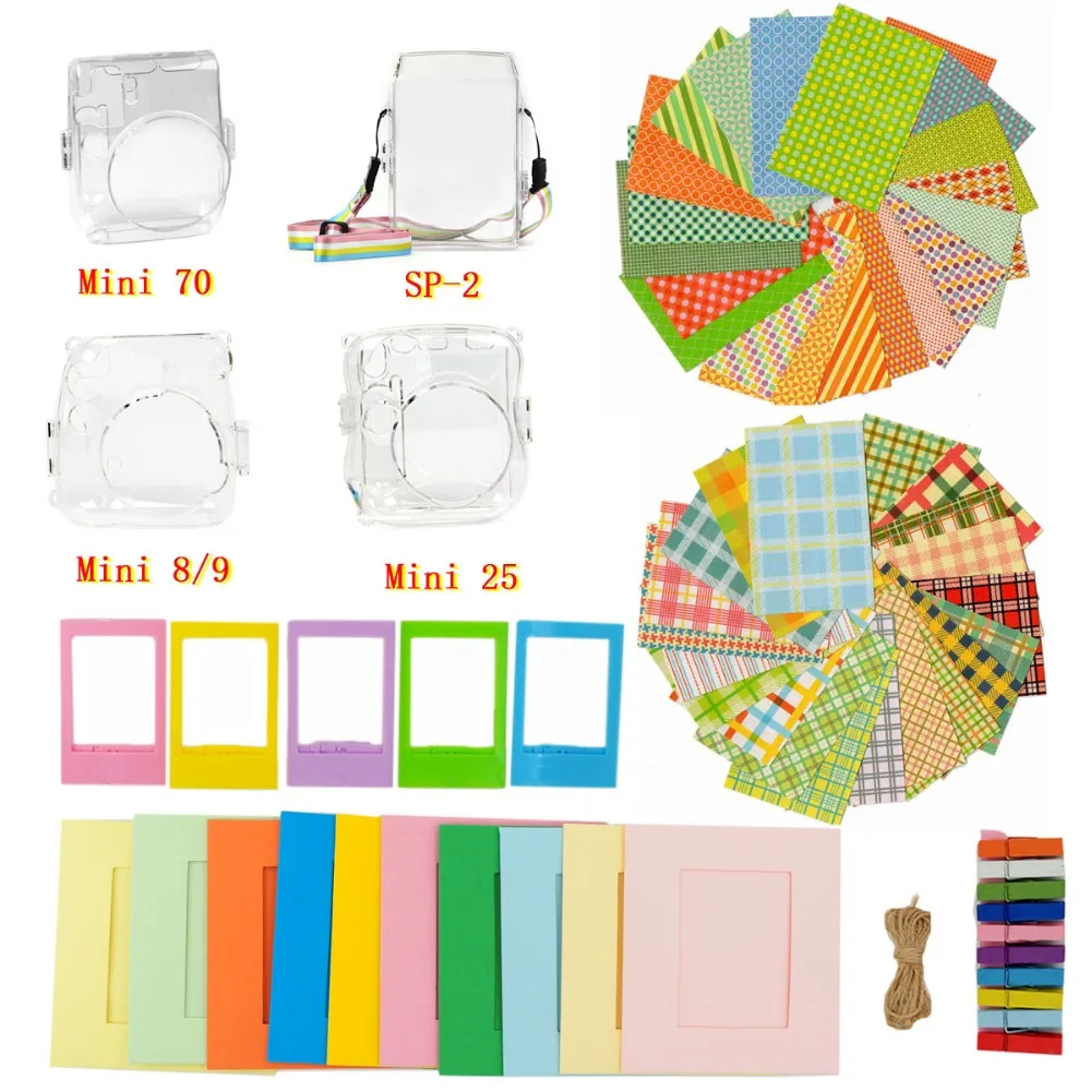 

6 in 1 Accessories Set Transparent Protective Case Photo Frame Stickers Wall Frame Clip with Rope for Instax Mini 8/9/25/70/SP2