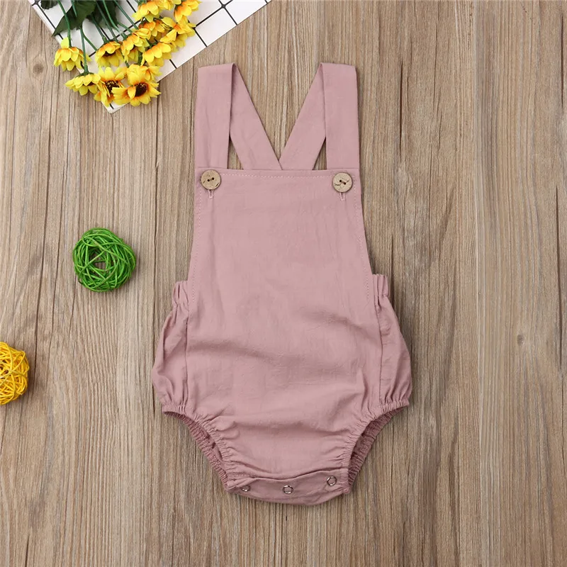 Newborn Baby Boy Girl Romper Sunsuit 7Colors Button Blue Striped Solid Jumpsuit Summer Outfit Clothes | Мать и ребенок
