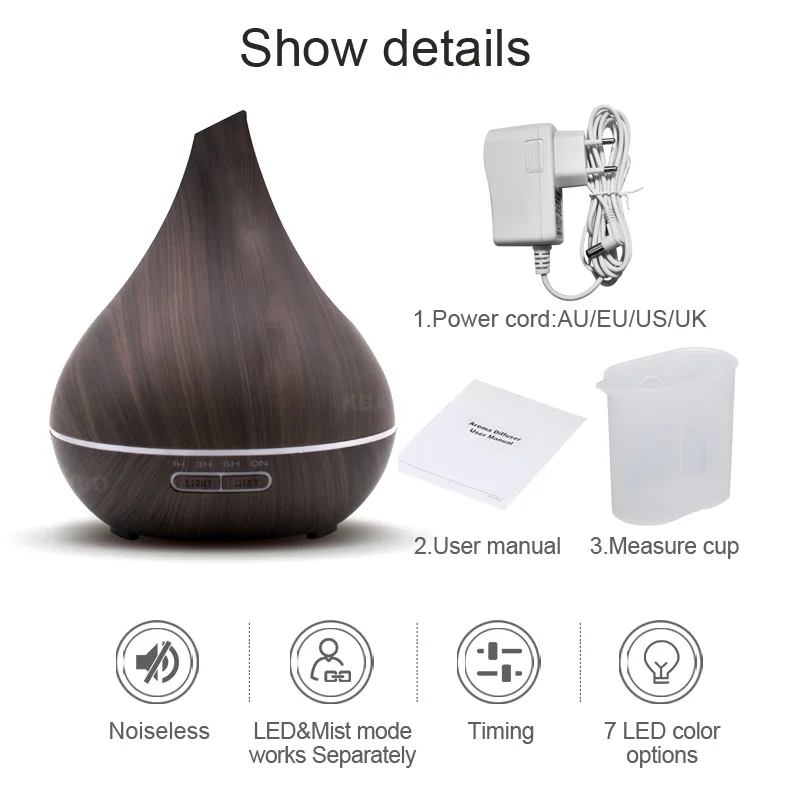 

Aroma Essential Oil 400ML Diffuser Ultrasonic Mist Maker Air Humidifier with Wood Grain LED Lights for Office Living Home