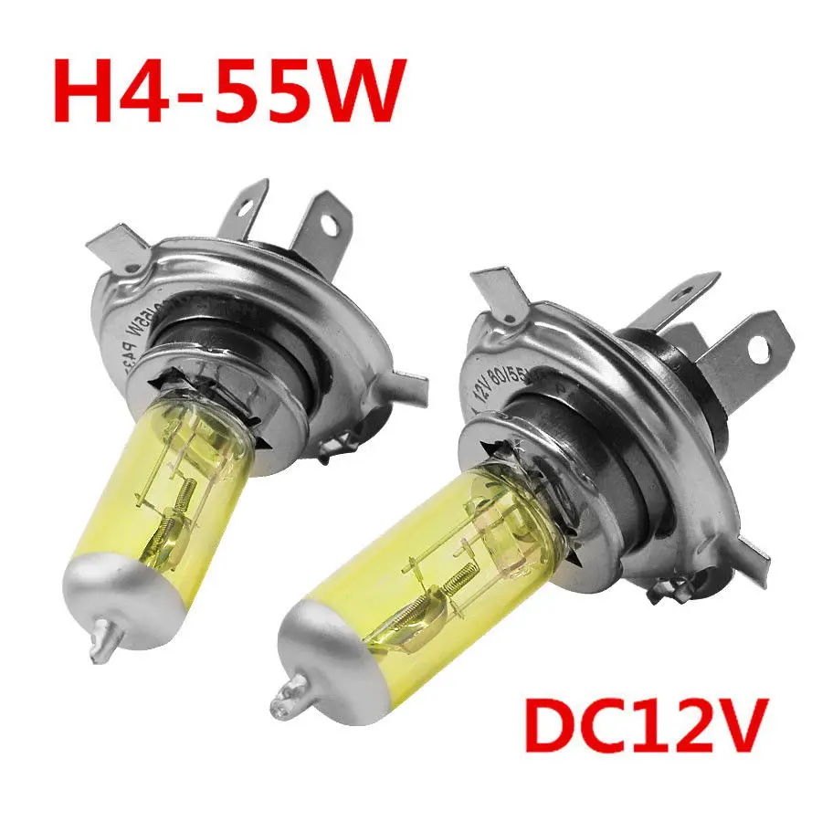 2x DC 12V H4 55W 5000K 6A желтые автомобильные лампы для фар водонепроницаемые и вибрационные