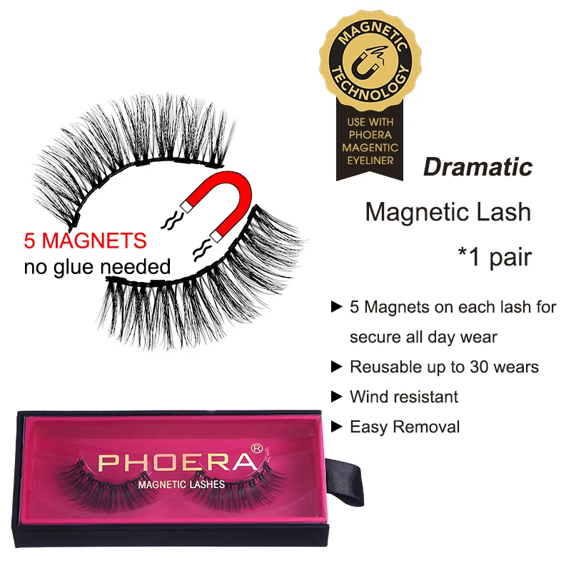 PHOERA Magnetic False Eyelashes 5 Magnetized Fiber 3D Mink Thick Curling Extension Applicator | Красота и здоровье