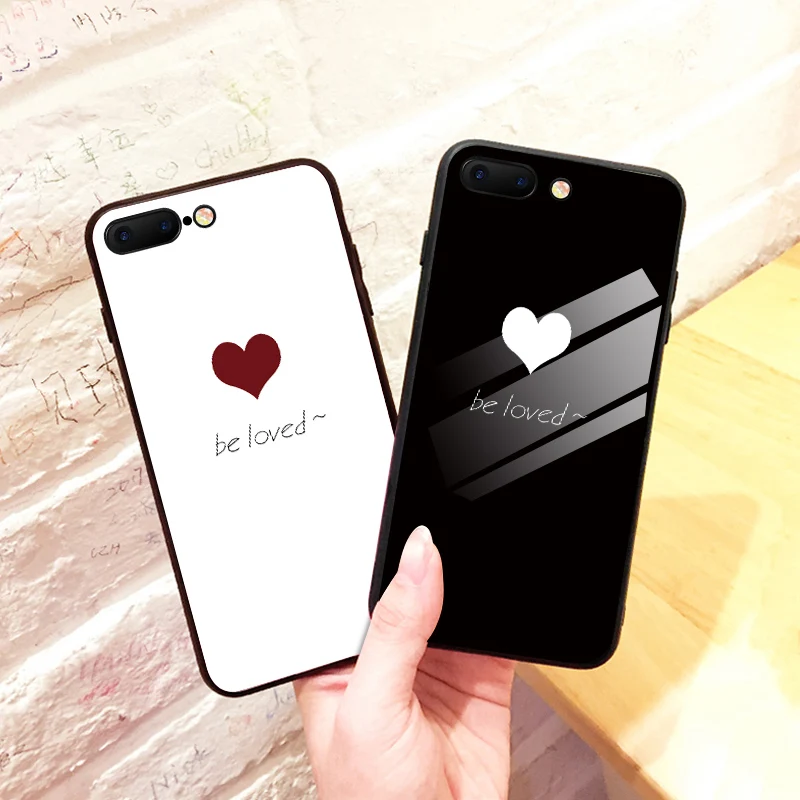 IIOZO чехол из закаленного стекла с милым сердцем для iphone 7 8X6 plus Чехол пары