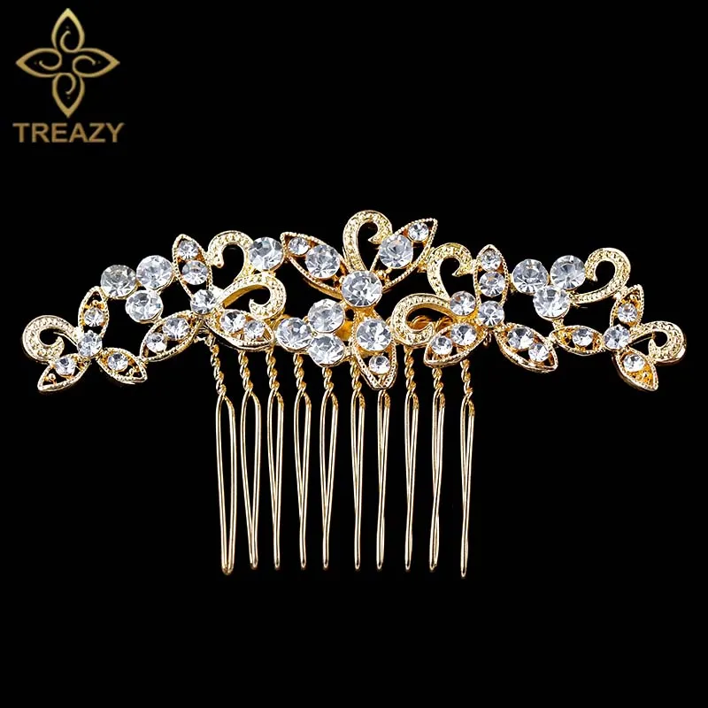 Design 4 Gold TREAZY/свадебные расчески для волос золотого цвета для женщин, украшенные жемчугом и кристаллами, свадебные аксессуары для волос, головной убор для дня рождения, диадема для невесты - Окраска металла: Design 4 Gold