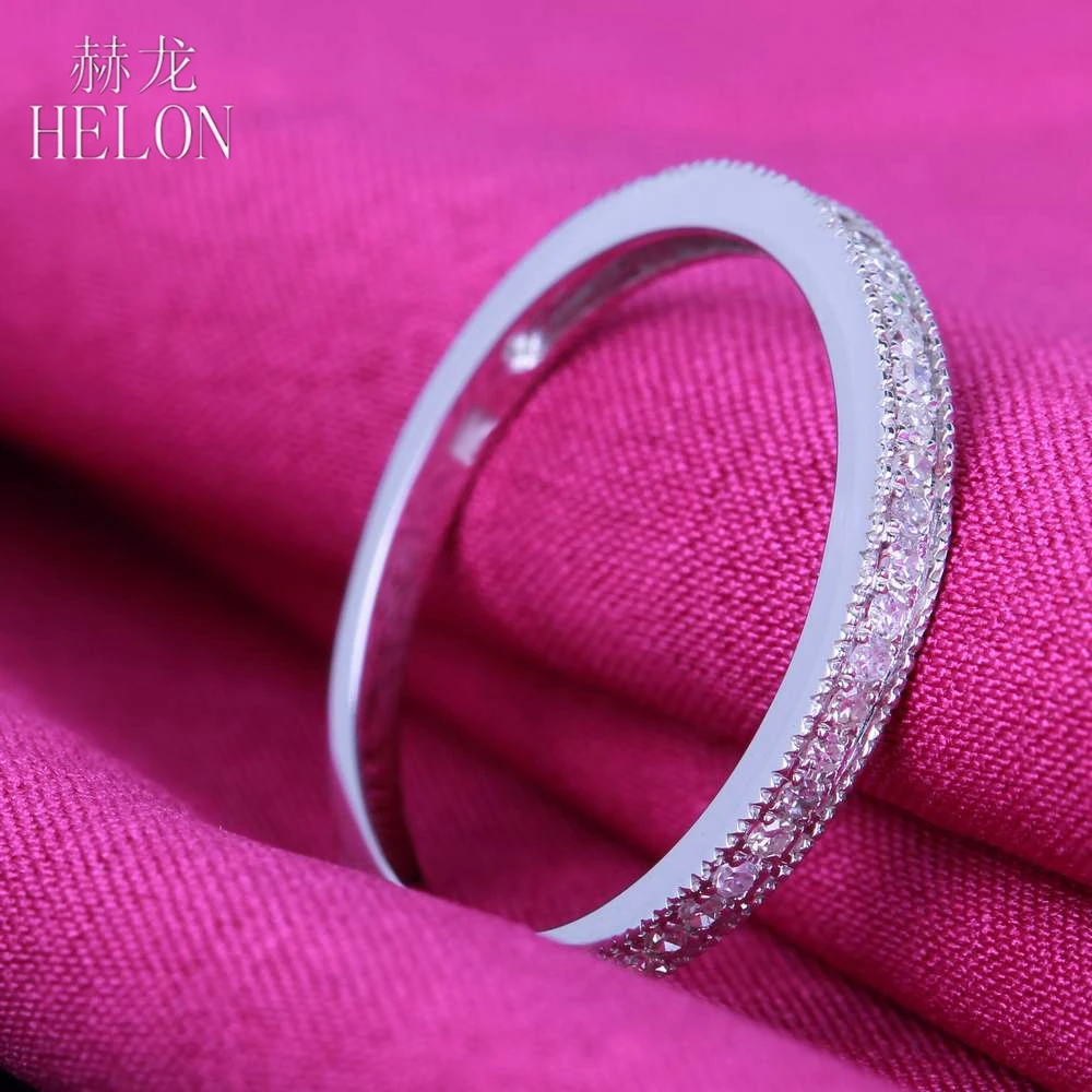 HELON проложить 0.2ct натуральный обод с бриллиантами 925 пробы серебро, бриллианты Обручение обручальное кольцо для Для женщин ювелирные изделия кольцо