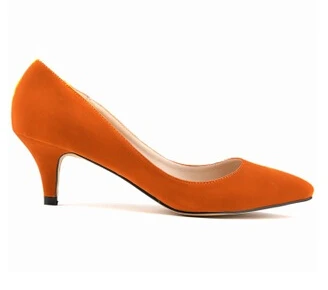 Orange Heel Loslandifen/Новые модные женские офисные туфли на высоком каблуке-шпильке; женские офисные туфли-лодочки из флока с острым носком; большие размеры 35-42 - Цвет: Orange Heel