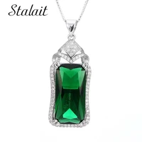 pure silver color necklaces for women bridal party fashion jewelry classic square green glass crystal pendant necklaces