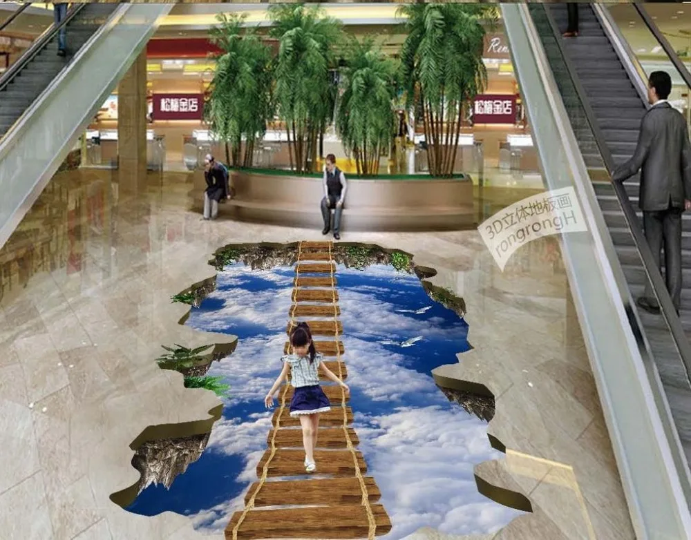 3d обои для пола гостиной деревянная дорожка на небо самоклеящийся 3D Пол ПВХ