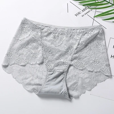 Серый Новинка, ropa interior femenina, женские трусы, Линжери, плюс размер, 5XL, кружевное прозрачное сексуальное нижнее белье, женские трусики - Цвет: Серый