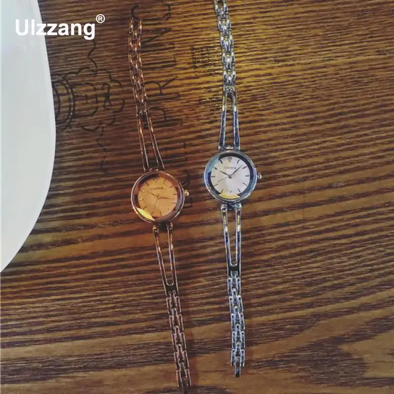 Женские часы простой маленький Круглый с циферблатом розовое золото серебристый