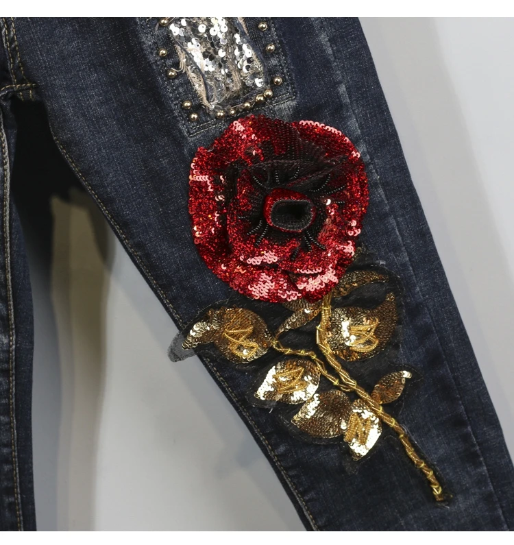 Джинсы Dark Wash с цветами джинсы 3D розовыми блестками узкие женские эластичные