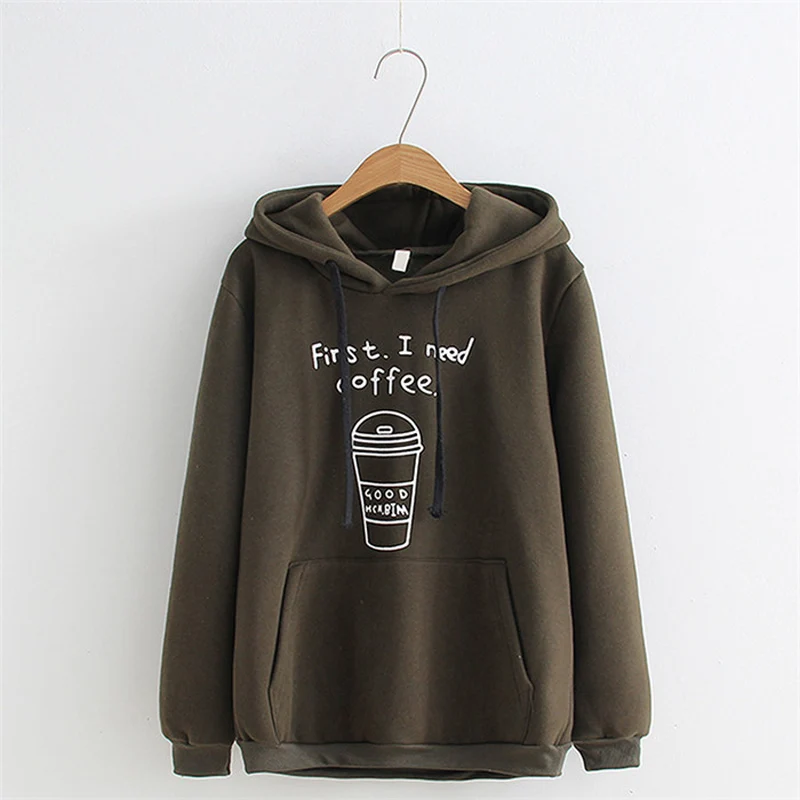 2018 New Women Hoodies Cotton Hooded Harajuku Sweet Cute Pleated Long Sleeve Coffee Print #2893 | Женская одежда