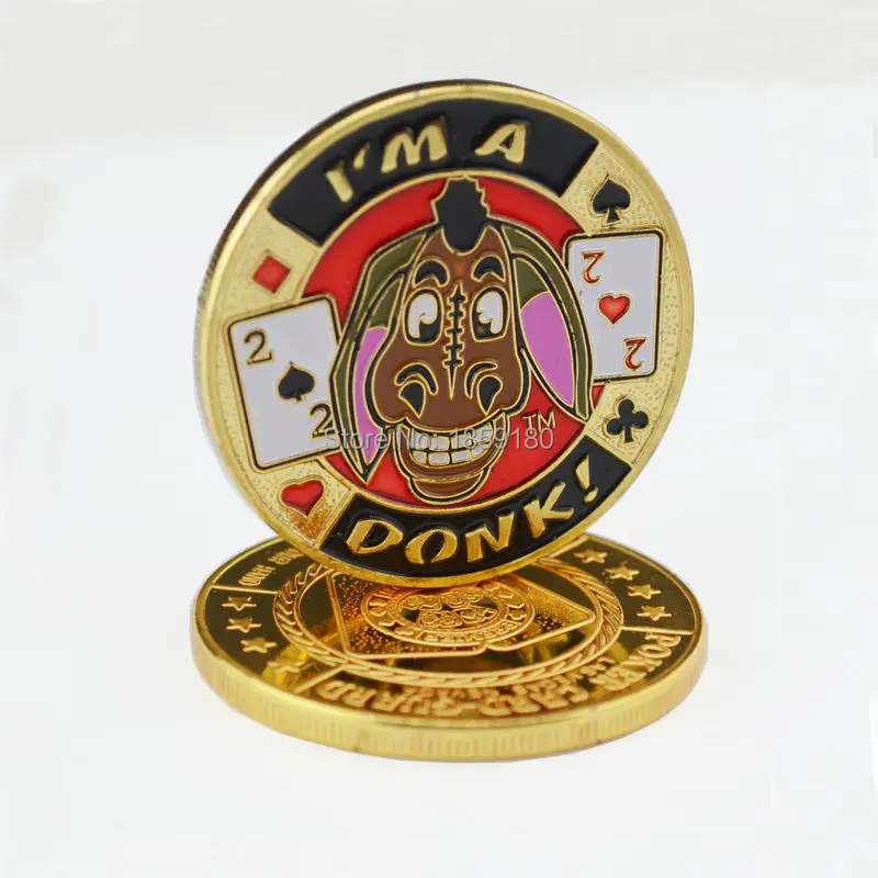

Free shipping 10pcs/lot,Poker Card Guard Protector - I'm A Donk Seven And Two Offsuit 24k Gold Coin Chip