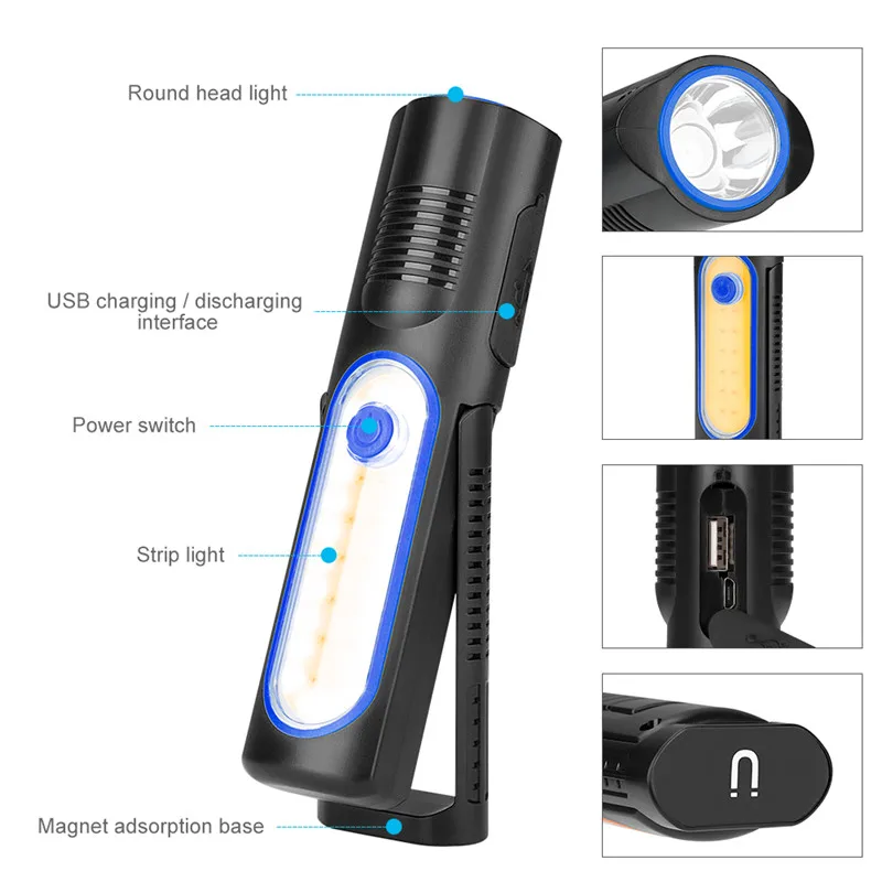 Портативный фонарик SANYI с двойным USB интерфейсом магнитный Встроенный