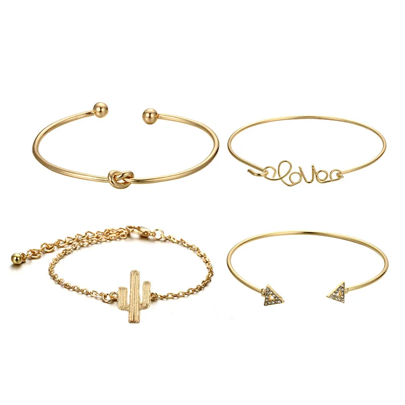 Tocona 4pcs/Set Bohemian Bangle Sets Crystal for Women Letter Knot Charm Hand Cuffs Gold color Bracelet Femme Gift 6116 | Украшения и