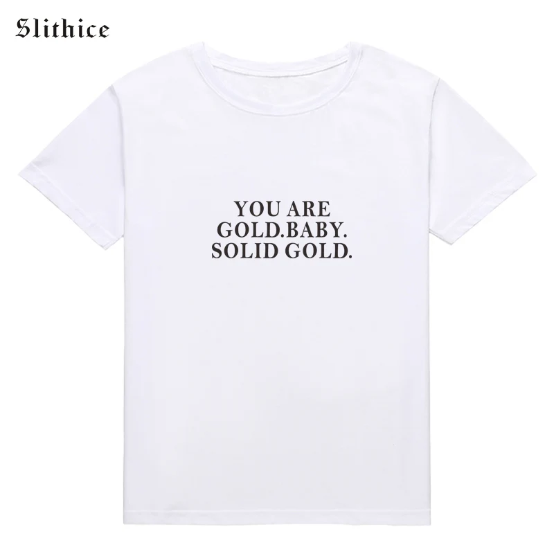 Slithice YOU ARE GOLD BABY однотонные золотые футболки женские летние топы повседневные