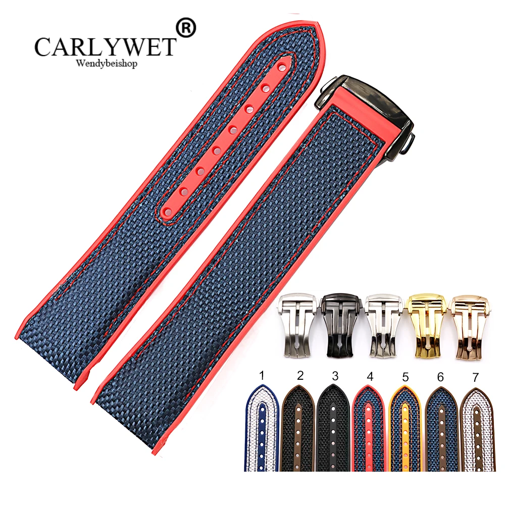CARLYWET 20 22mm Rubber Silicone With Nylon Replacement Watch Band Strap Belt For Planet Ocean 45 42mm Clasp | Наручные часы