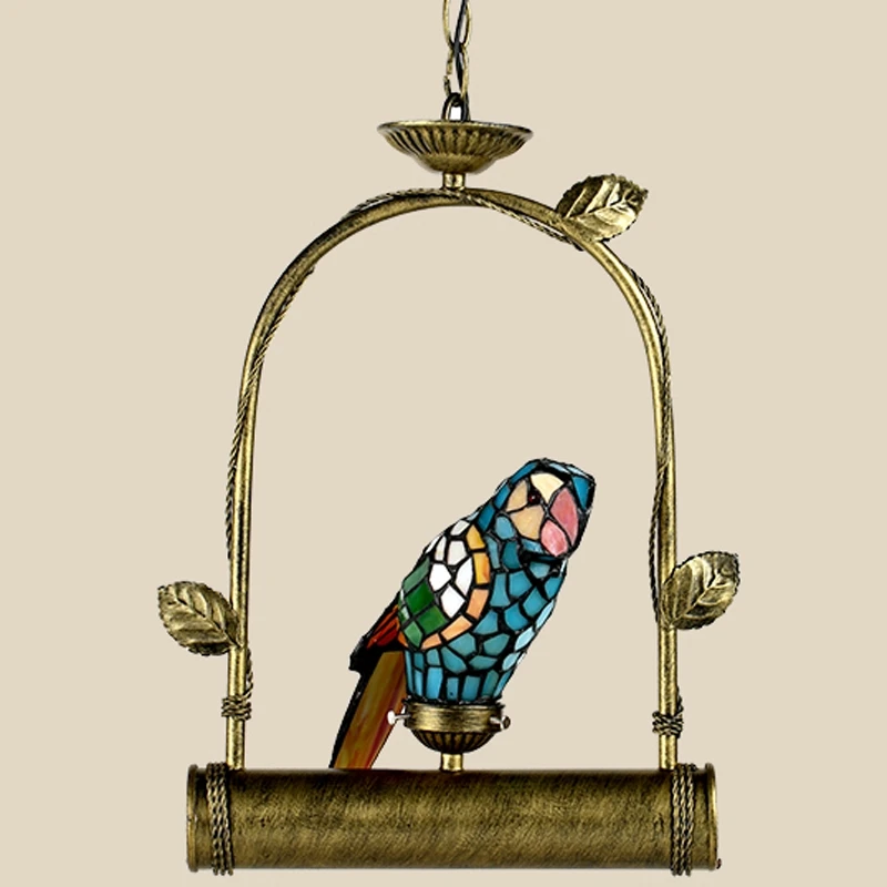 Macaw птица акцент Подвесной Светильник витражный стеклянный подвесной светильник