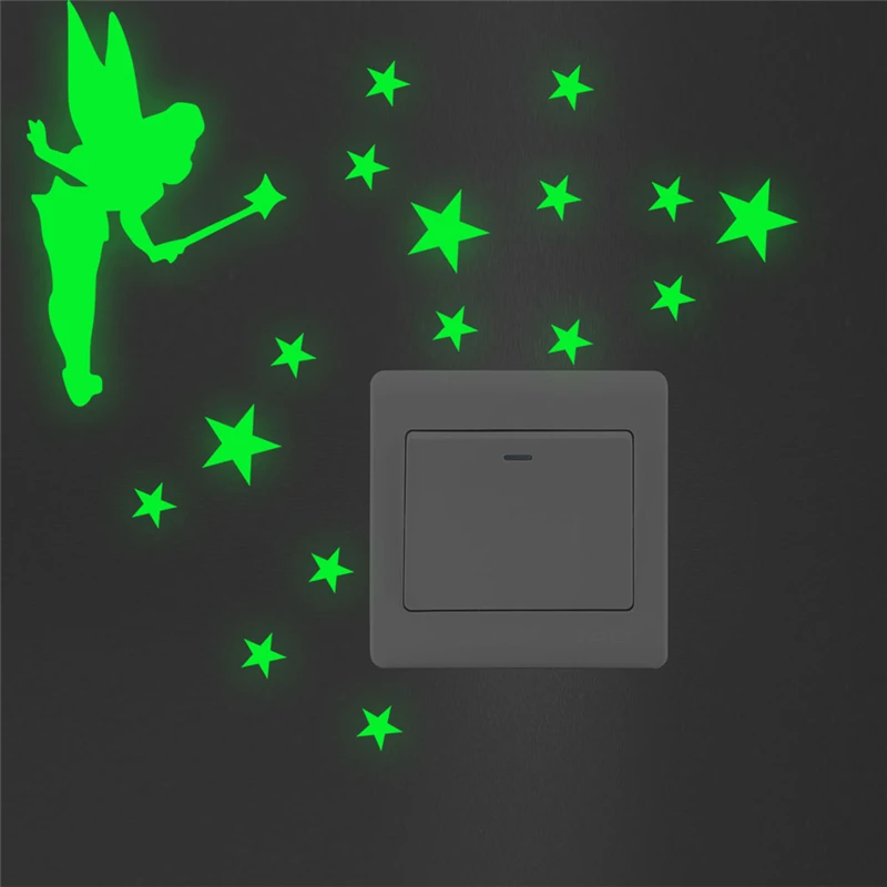 

cartoon fairy luminous switch sticker glow in the dark home decor fluorescent wall stickers for kids rooms vinyl decals