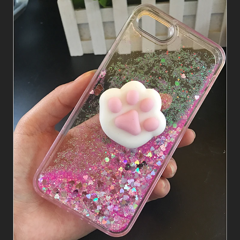 Squishy телефон чехол для iPhone 5S случае 3D Кот с сияющими блестками жидкость зыбучие