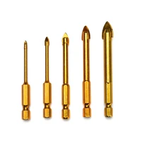 5pcslot titanium coated hex glass tile drill bit set for wall carbide mable tile ceramics glass granite spear point cross head