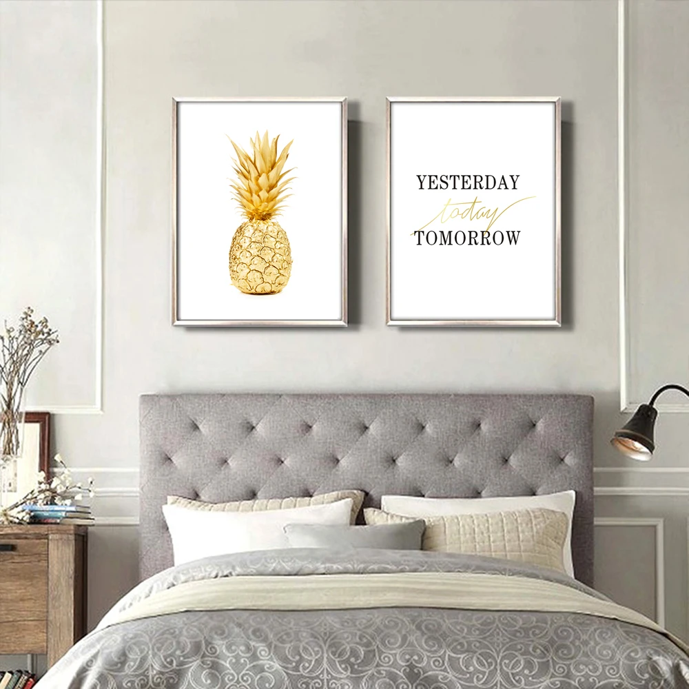 Фруктовая тропическая простота ананас живопись и цитата популярный холст печать