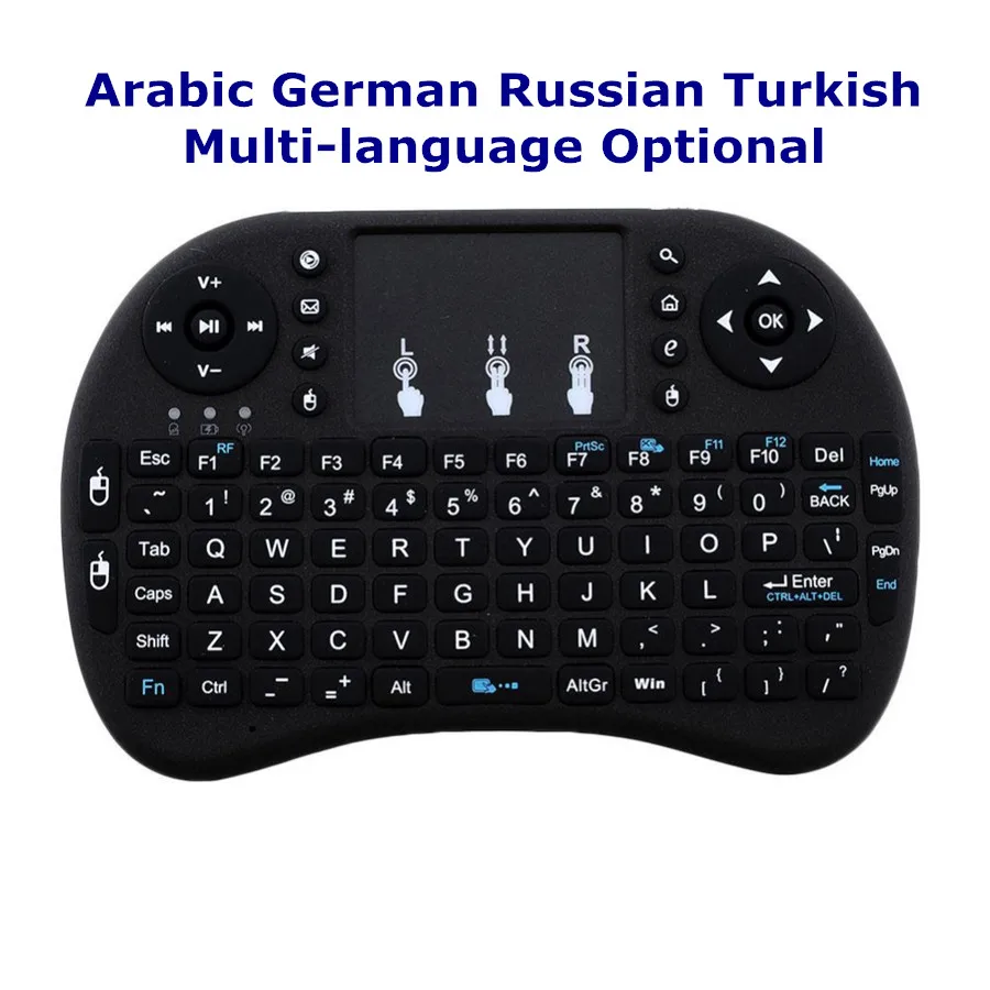 Портативная беспроводная мини-клавиатура 2,4 ГГц тачпад с приемником Android tv Box арабский Немецкий Русский Турецкий Язык опционально