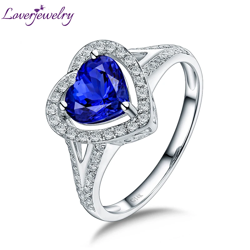 

LOVERJEWELRY AAA Tanzanite Heart Cut Real 14K White Gold Royal Blue Gemstone Diamonds Engagement Rings for Women 2023 Trends