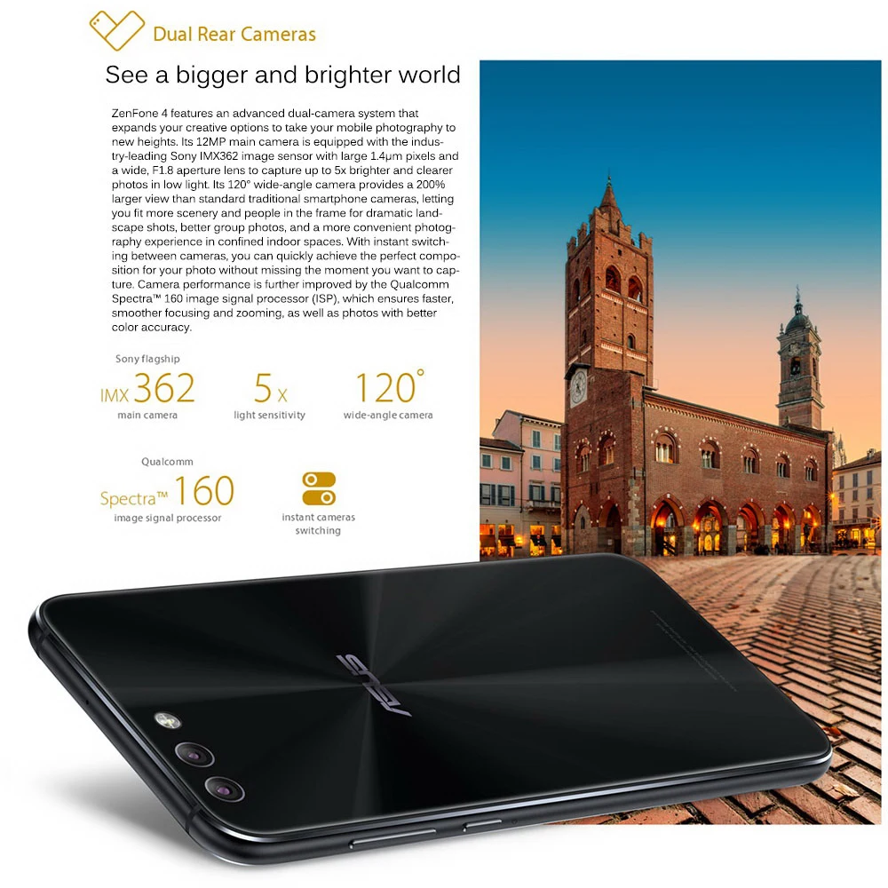 New Asus Zenfone 4 ZE554KL 4GB RAM 64GB ROM Android 7.1.1 5.5'' 3 Cameras 3300mAh Octa core Dual Sim 12.1MP Smart Mobile Phone |