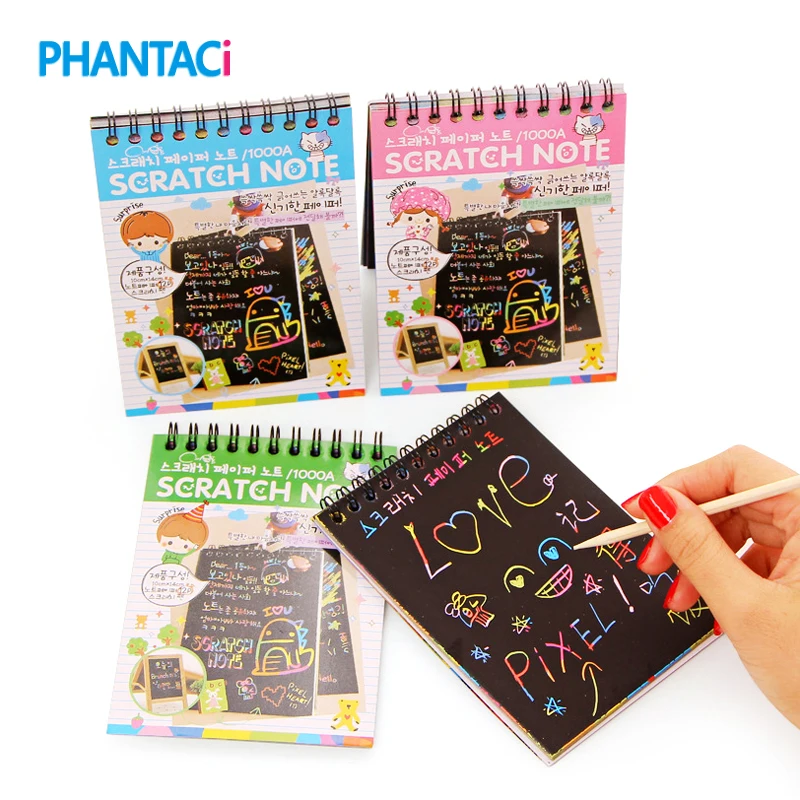 

DIY Cute Kawaii Coil Graffiti Notebook Black Page Magic Drawing Painting Notepad for Kids Stationery Gift Free shipping