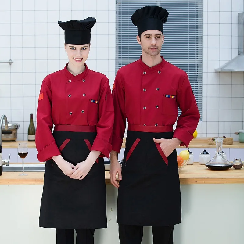 Hotel Chef Long-sleeved Overalls Men Women's Cake Room Baking Food Coffee Shop Working Clothes Kitchen Plus Size Workwear H2049 |