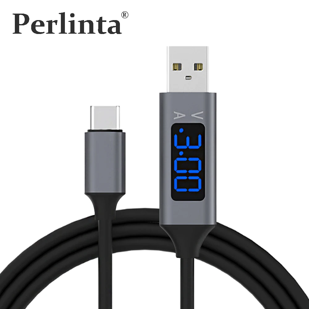 Perlinta 1M Type C 3.0A смарт дисплей тока и напряжения Быстрая зарядка передача данных USB 3