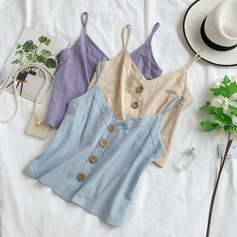 2019 новые женские майки ками женский белый черный топ с бретельками на пуговицах