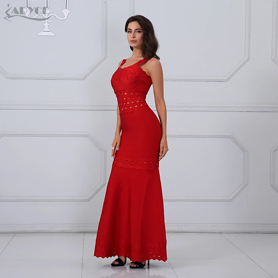 Женское длинное платье Adyce красное Бандажное без рукавов лето 2020|dress vestidos|summer maxi