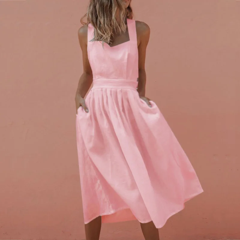 Женское Плиссированное Платье-миди с открытой спиной без рукавов | Женская