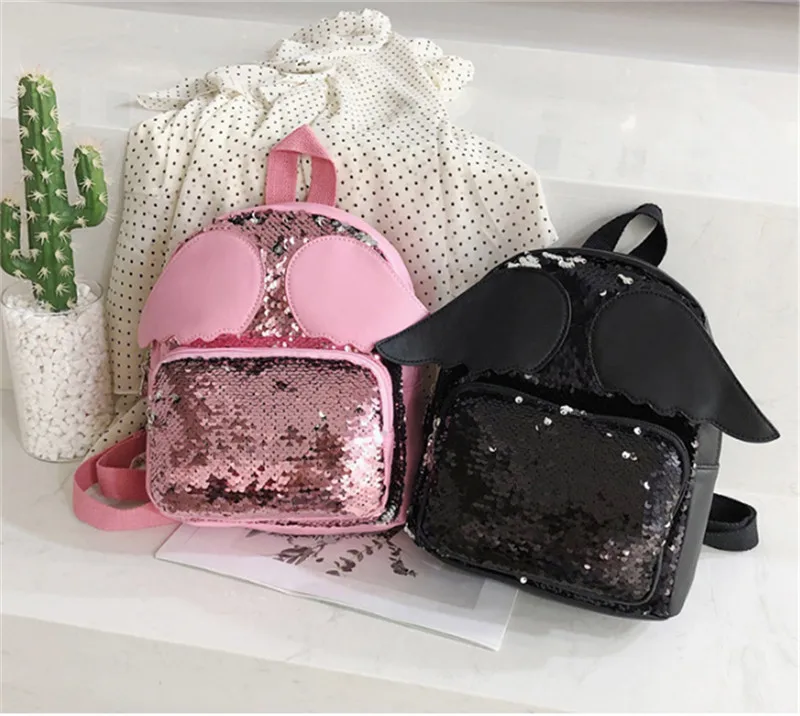Детская сумка с блестками для девочек Модный Блестящий розовый рюкзак
