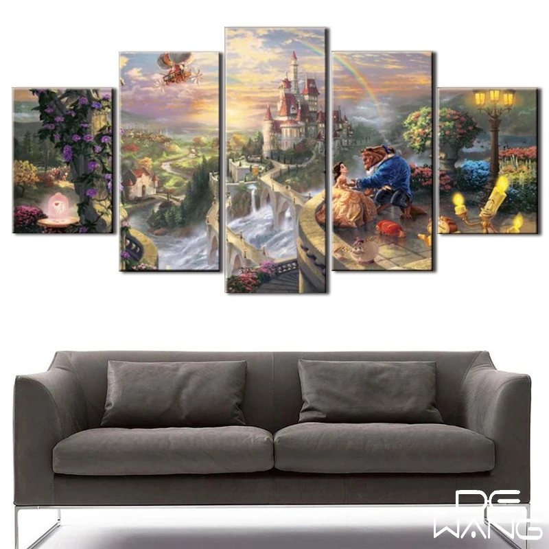 5 Панель холст Книги по искусству Unframed Wall картина сказка Красота и