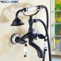 bochsbc polished black shower sets brass telephone style handheld bathroom shower head simple round vintage hand shower set