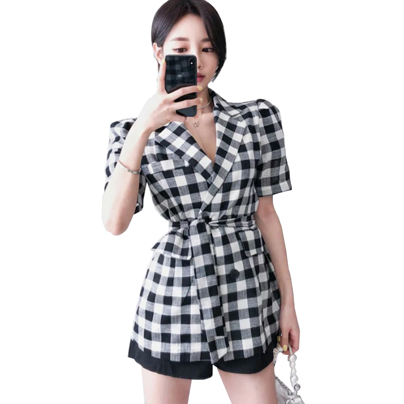 Trytree/сезон лето-осень женские тонкие куртки в клетку офисные модные двубортные с
