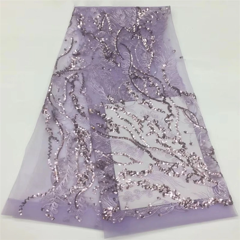 Lavender/Высококачественная кружевная ткань в нигерийском стиле с блестками для
