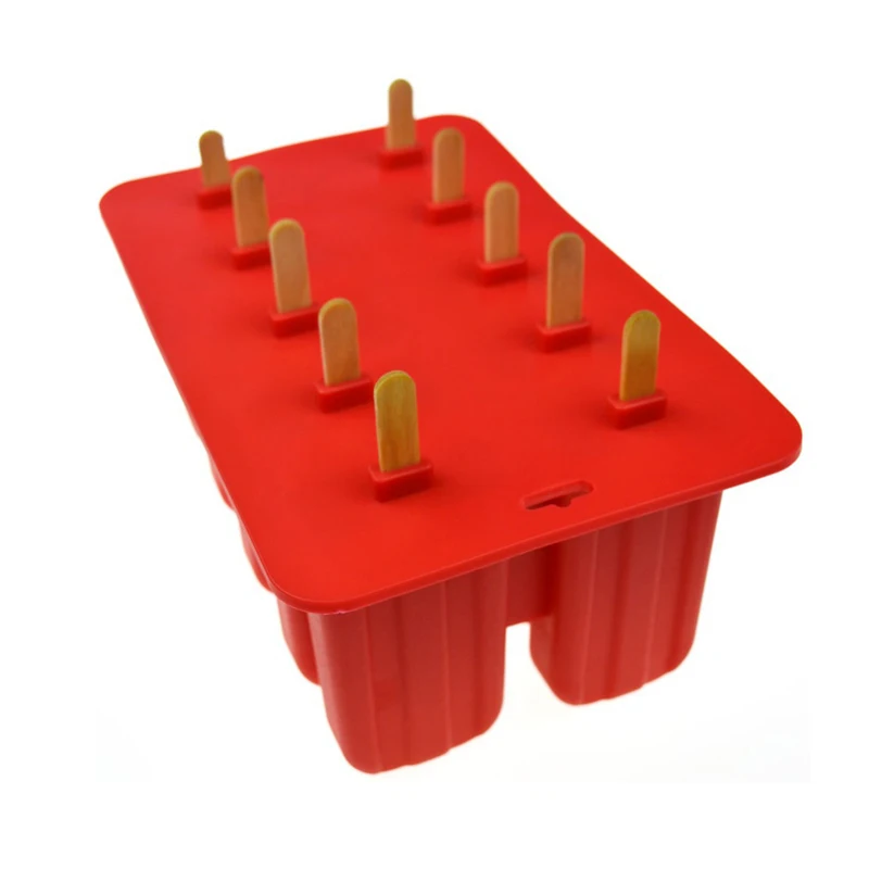 UPORS пищевая Popsicle силиконовые формы 4/10 полость домашняя кухня силиконовая форма для Фруктового мороженого на палочке BPA бесплатно Замороженные для леденца крем - Цвет: 10 Cavity Red