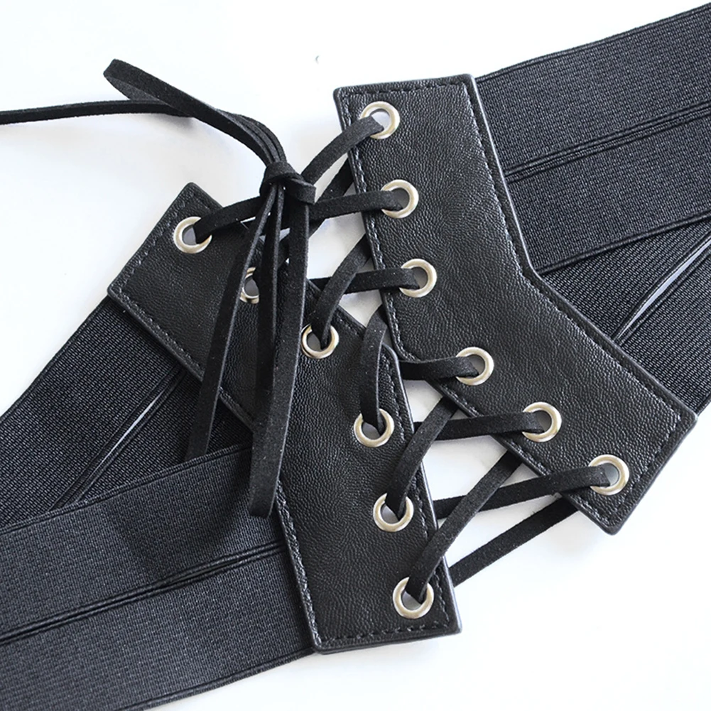 

Fashion Women Elastic Zipper Cross Tie-up Wide Waist Belt Corset Dress Waistband Gift